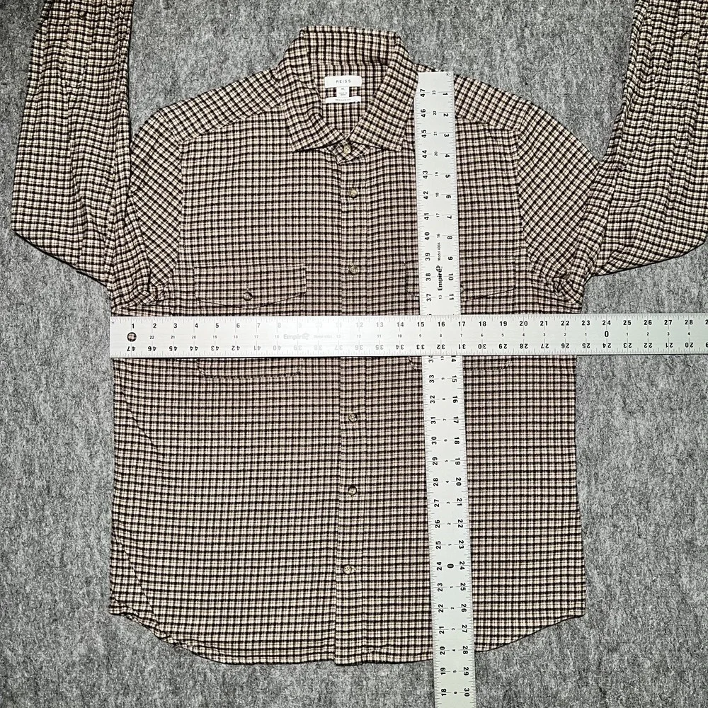 Reiss Regular Fit Plaid Checked Button Down Shirt Brown XL Cotton Blend